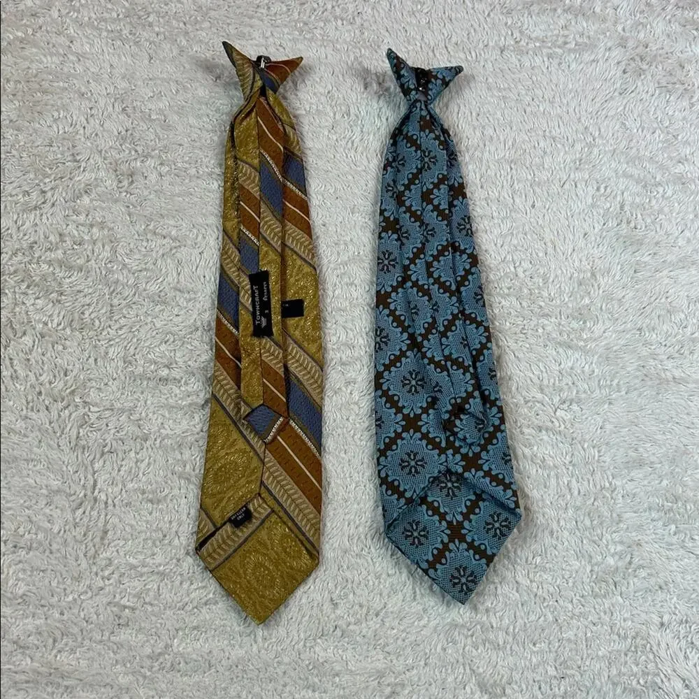 Lot‎ bundle 2 vintage 70s clip on ties - brown, gold, and blue